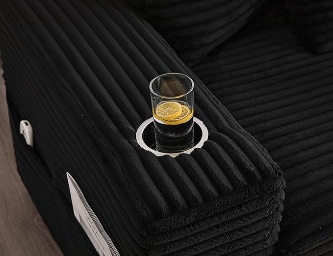 111 Inch Sleeper Sofa Bed | Convertible Cloud Sectional Couches for Living Room | L-Shaped Couch with Cup Holder Side Pocket 8 Pillpws | Black