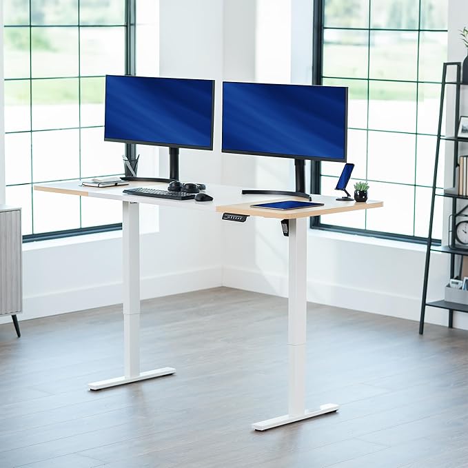 VIVO Electric 71 x 30 in Standing Desk Memory Height Adjustment 1B Series Holds 220 lbs White and Light Wood Top White Frame DESK-KIT-1W7WC