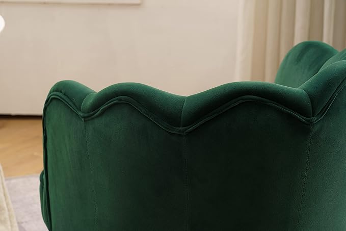 Shell Shape Velvet Fabric Armchair Accent Chair with Gold Legs for Living Room BedroomDark Green