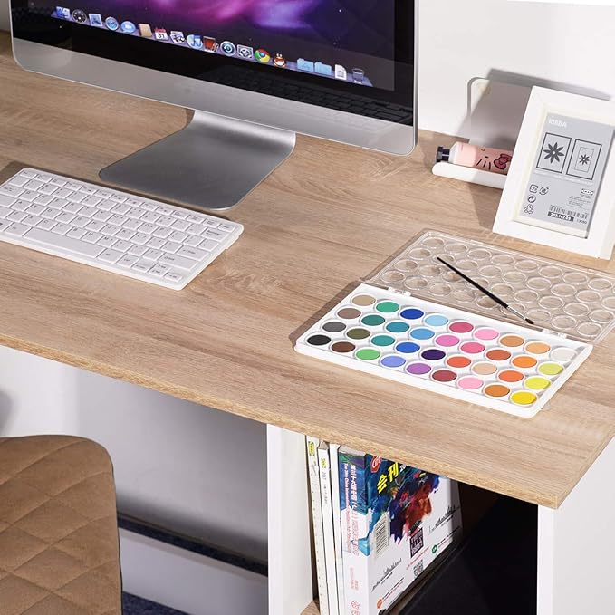 47.2 Computer Desk with 5 Storage Shelves Modern Study Writing Desk for Small Spaces Gaming Desk Multipurpose Student Learning Table Workstation for Home Office Easy Assembly (Oak White)