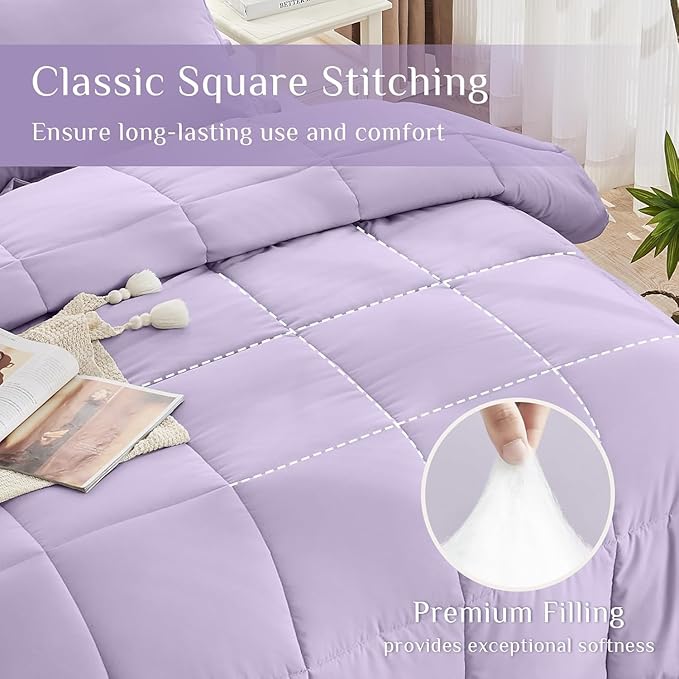 JOLLYVOGUE Twin Comforter Set Ultra-Soft Bed in a Bag Twin Size 5 Pieces Oeko-TEX Certified Bedding Set with Down Alternative Comforter Sheets Pillowcases &amp Shams Lavender