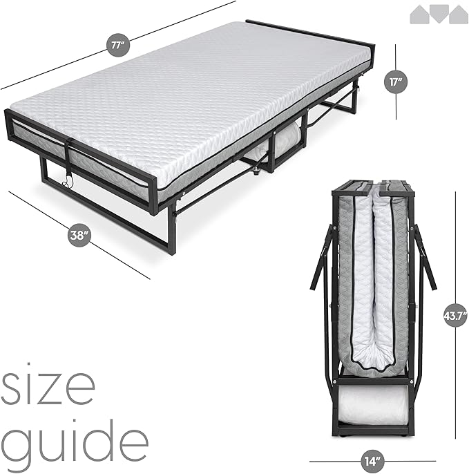 Milliard Deluxe Presidential Folding Bed with Mattress for Adults Twin Size Portable Foldable Bed with Bonus Pillow and Blanket Included 77” x 38 Fold Up Roll Away &amp Hideaway