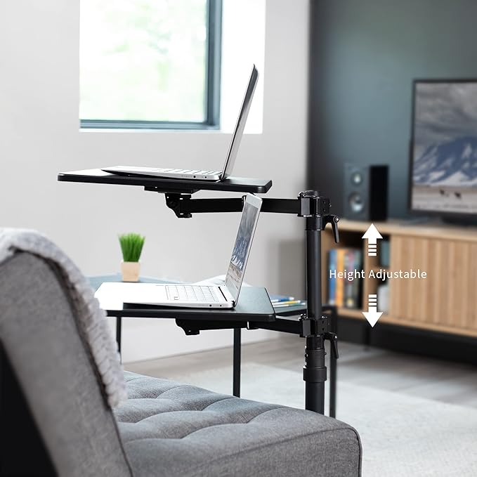 VIVO 20 inch Over Couch Swivel Table Laptop Desk for Remote Work Portable Recliner Workstation with Height Adjustable Swing Arm Black DESK-ST01C
