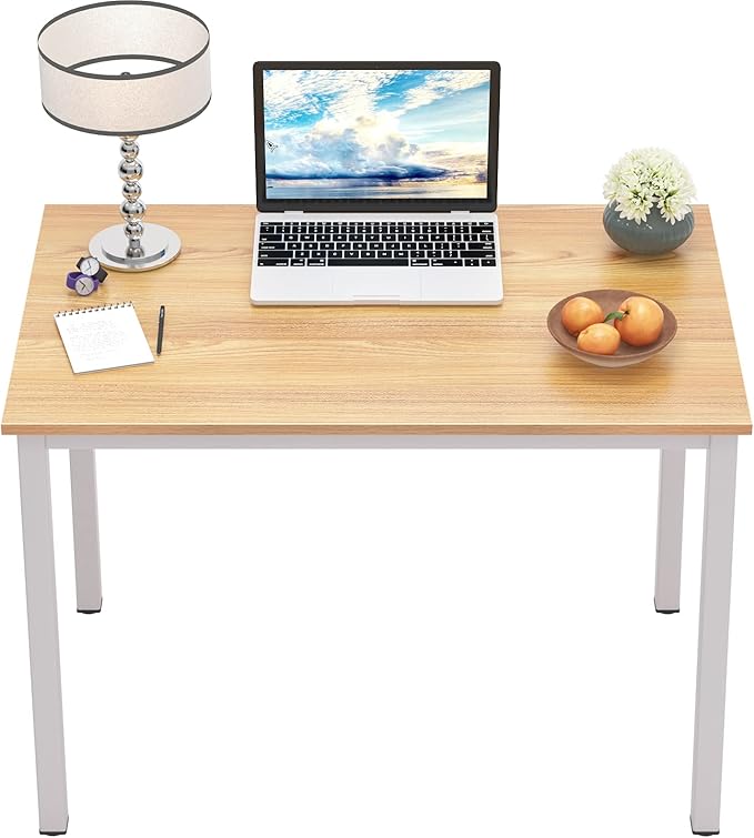 Need 31 Inch Small Computer Desk Modern Simple Style Writing Desk for Home Office Basic PC Work Desk with White Metal Frame Teak
