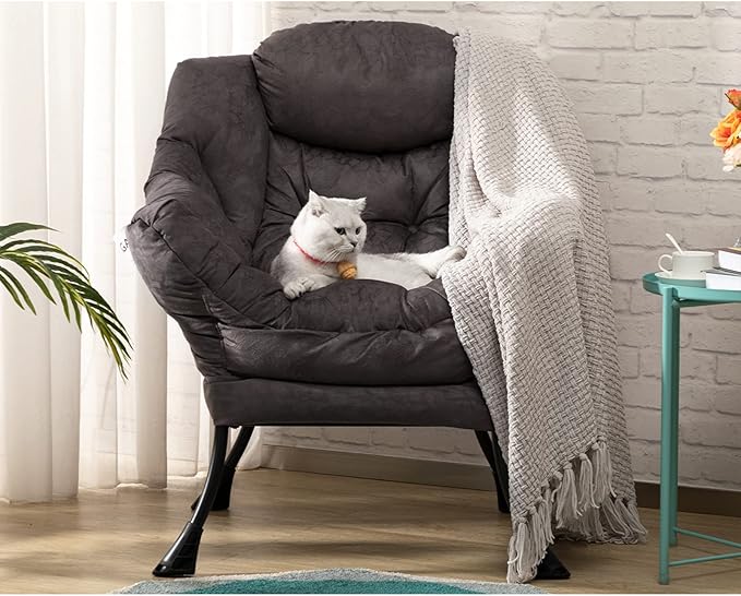 HollyHOME Lazy Chair with Armrest and Side Pocket Comfy Accent Lounge ChairLeisure Sofa Armchair for Living Room Bedroom Dorm or Small Spaces Oversized Reading Sofa ChairTextured Charcoal Gray