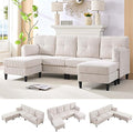 Mjkone Sectional Couch Sofa with Ottoman U Shape Sofa for Living Room Corduroy Convertrible Couches with Double Chaises 6 Seater Sofas for Living Room/Home Office/Guest (Beige)