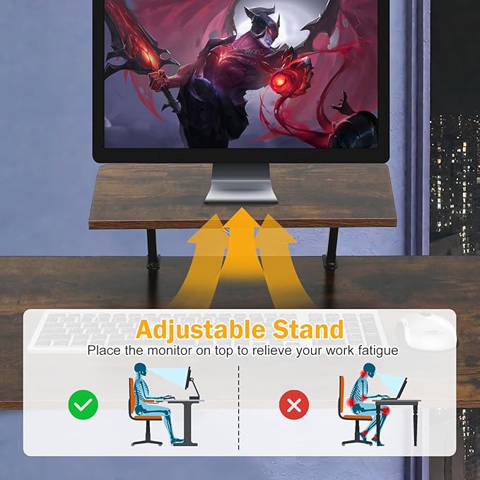 51 Inch L Shaped Gaming Desk Corner Computer Desk with Detachable Monitor Stand for Home Office Learning Gaming WorkstationBrown