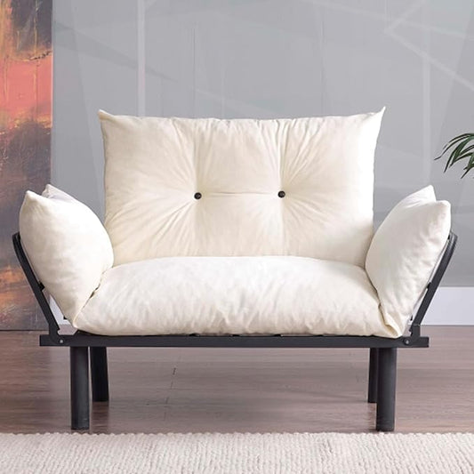 49 Mini Couch with Mattress Included Small Loveseat Sofa Chair for Small Space Oversized Accent Chair and a Half Metal Frame (Cream)