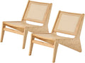 Mid Century Modern Accent Chair Set of 2 for Living Room Low Armless Lounge Chair with Solid Wood Frame Comfy Armchair for Bedroom and Balcony Wood