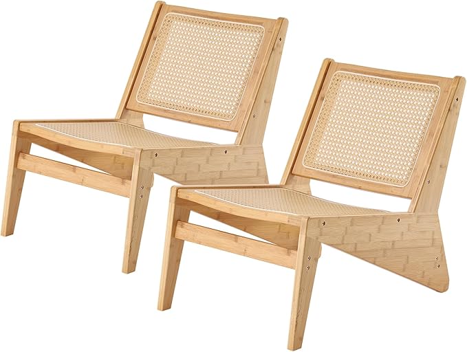 Mid Century Modern Accent Chair Set of 2 for Living Room Low Armless Lounge Chair with Solid Wood Frame Comfy Armchair for Bedroom and Balcony Wood