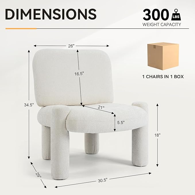 HNY Modern Accent Living Room Chair Beige Boucle Reading Chair Armless Lounge Chair Comfy Barrel Chair Sherpa Cloud Chair with Wood Frame for Living Room Small Spaces Bedroom Apartment