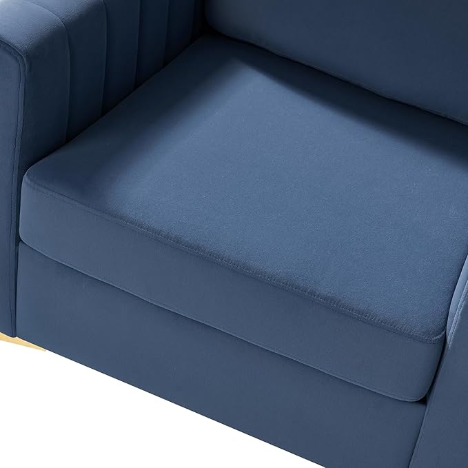 Modern Upholstered Velvet Accent Chair Velvet Armchair Club Chair with Gold Metal Legs Mid-Century Barrel Leisure Comfy Reading Chair for Livingroom Bedroom Slate Blue