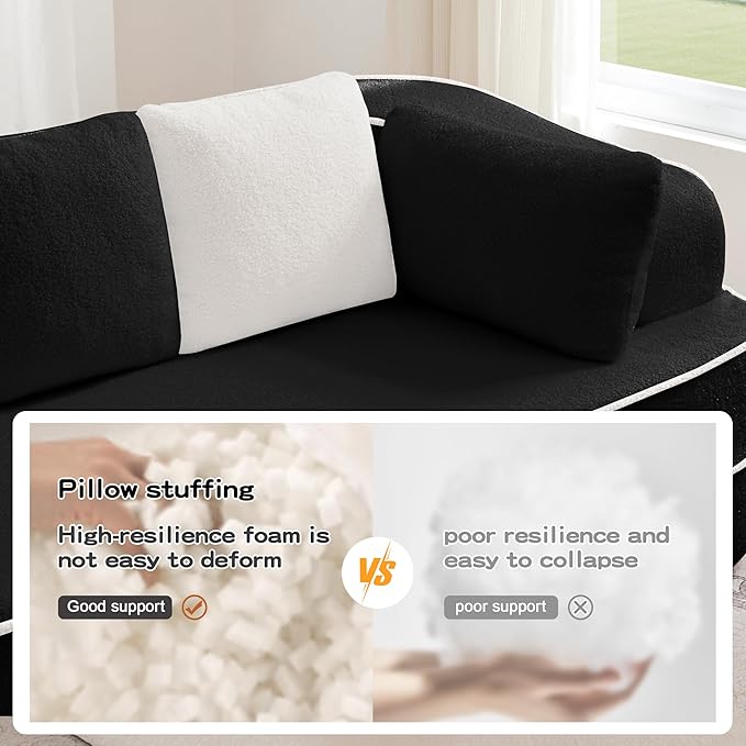 Ball &amp Cast 106 Cloud Sectional Couch with L-Shape ChaiseTeddy Fabric Boneless Modular Sofa with Deep Seat32D High Density SpongeUpholstered Couch for Living RoomNo Assembly RequiredBlack(Ri