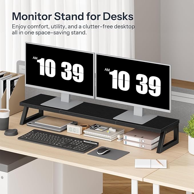 HOOBRO L Shaped Gaming Desk and Monitor Stand Bundle Desk with LED Light &amp Power Outlet Desk Shelf Organizer for Office DeskStudy BF18UDDN01-BB121CJ01