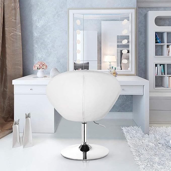 LDAILY LUARANE Modern Vanity Chair Height Adjustable PU Leather Accent Chair with Metal Frame Round Tufted Back Tilt Swivel Makeup Chair for Living Room Bedroom Lounge Pub White (1)