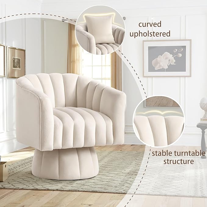 YSICK Swivel Accent Chair360°Swivel Barrel Chairs Mid-Century Chair with Wide Upholstered Modern Velvet Fabric Round Armchair for Living Room Lounge Bedroom