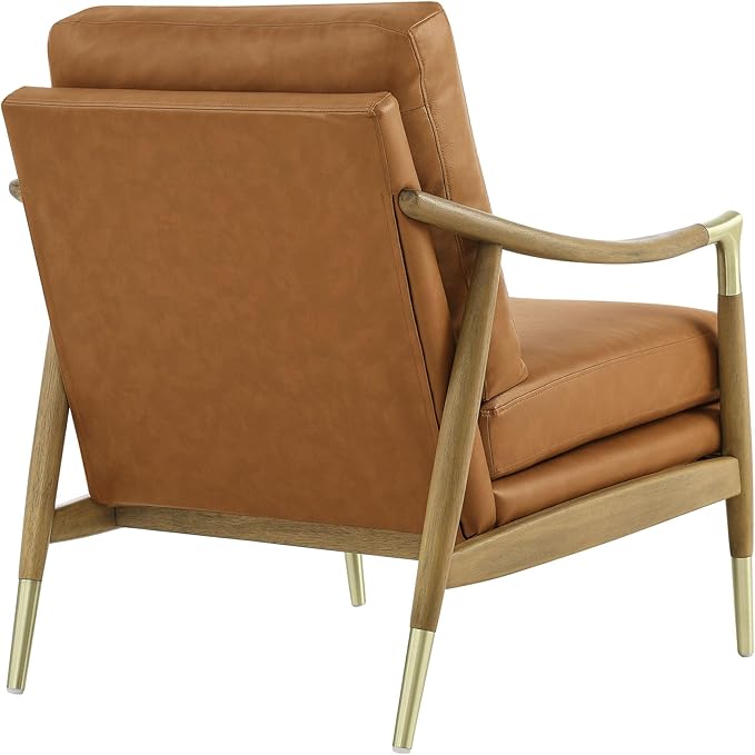 Modway Langford Faux Leather Upholstered Armchair – Mid-Century Modern Armchair with Wood Frame – PU Leather Accent Chair for Living Room or Bedroom