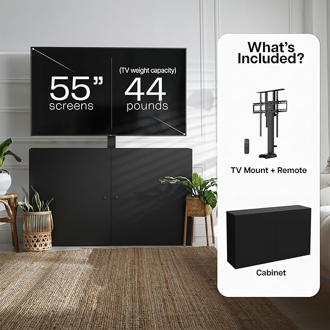 VIVO Black TV Cabinet with Motorized Vertical Lift Television Stand Holds 32 to 55 inch TVs up to 44 lbs CASE-KIT-EUP1B