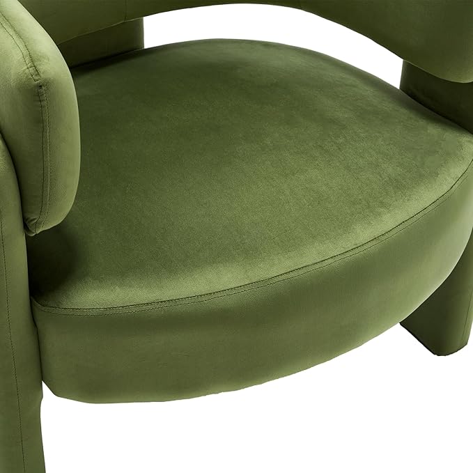 Barrel Accent Chair Mid Century Modern Upholstered Living Room Chairs with Wooden Legs Comfy Velvet Reading Arm Chair for Bedroom Makeup Room Green