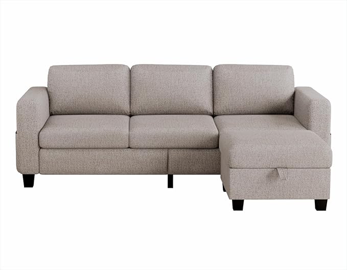 Sectional Sofas Couches for Living Room 3 Seater L Shaped Couch with Storage Ottoman 78 Modern Linen Fabric Brown Sofa for Apartment Studio Office Small Space