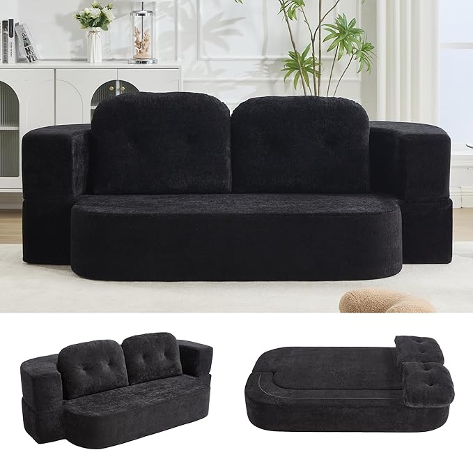 78.7 W Boneless Cloud Loveseat Sofa 2 in 1 Convertible Floor Folding Couch Bed No Assembly Compressed Foam Lounge Sofa Sleeper for Dorm Apartment Office Bedroom Living Room Small Spaces