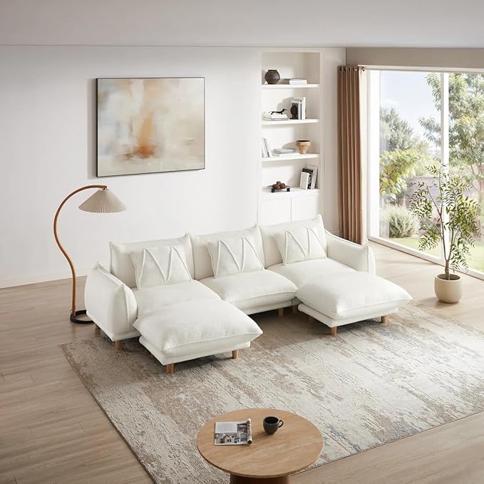 Oversized Modular Sectional Sofa Convertible L Shaped Couch with Ottoman Deep Seat Cloud Couch 126 inch Width 4 Seat Couches with Solid Wood Leg Modern Sofa for Living Room