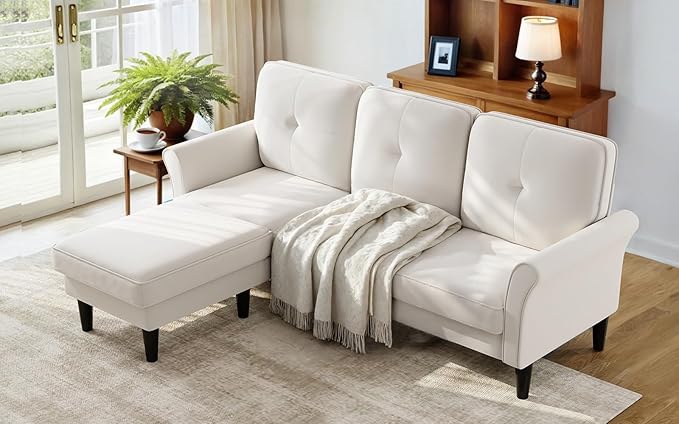 Sofas for Living Room 83 Velvet Sectional Couch with Moveable Ottoman Midcentury Modern Small Sectional Couch L Shape Sofa &amp 3 Seater Couches for Living Room Apartment Bedroom Beige