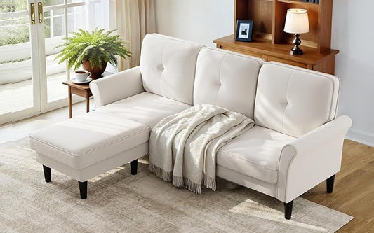 Sofas for Living Room 83 Velvet Sectional Couch with Moveable Ottoman Midcentury Modern Small Sectional Couch L Shape Sofa &amp 3 Seater Couches for Living Room Apartment Bedroom Beige