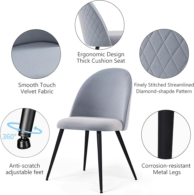 Dining Table Set for 4 Modern Mid-Century Compact Kitchen Table with Chairs Set 37-in Round Breakfast Nook Dinner Table Set with Upholstered Dining Side Chairs for Dining Room Grey