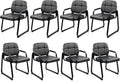 CLATINA Leather Guest Chairs Set of 8 Office Reception with Padded Arms Desk Chair with Sled Base for Office Conference Waiting Room Black