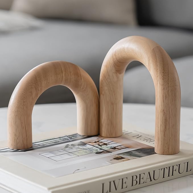 Wood Arch Decorative Objects - Modern Bookshelf Decor Coffee Table Sculpture Floating Shelf Decor Accents Japandi Home Decorations for Side Console and Entryway Table