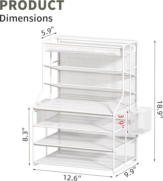7 Tier Desk File Organizer – Vertical File Organizer for Desk with Removable Pen Holder &amp Adjustable Drawer – Metal Document Organizer for Office Simple Trending Design – White