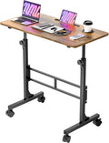 YESHOMY Standing Desk Adjustable Height 32 Inch Small Portable Rolling Desk with Wheels Cup Holder Tablet Upright Groove for Office Sofa Bedroom Rustic Brown