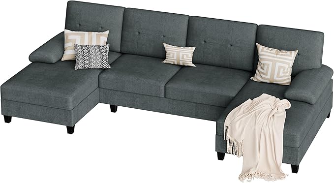 Vongrasig Sectional Couches for Living Room U-Shaped Sofa with Chaise 4-seat Large Sectional Modern Couch for Living Room Apartment (Grey)