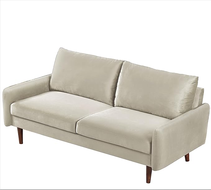 Kent Velvet Sofa for Modern Living Rooms and Compact Spaces Comfy 3 Seater Couch Studio Apartment Furniture with Sleek Design Ivory
