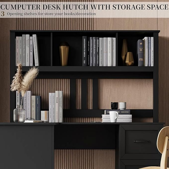 WERSMT L Shaped Computer Desk with Drawers Corner Desk Large Storage Gaming Desk Home Office Desks with Bookshelf Easy to Assemble Black