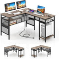 Tangkula Reversible L-Shaped Computer Desk with Charging Station &amp Shelves Large Corner Gaming Desk with Adjustable Shelf &amp CPU Stand Modern Study Writing Desk Home Office PC Workstation (Gr