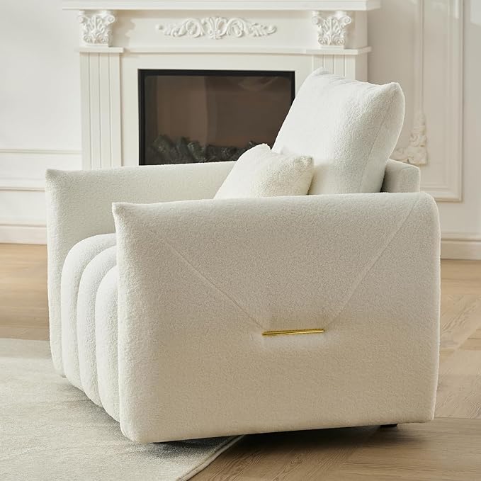 White Oversized Armchair Teddy Cloud Sofa Couch Comfy Upholstered Sherpa Couch with Pillow Modern Deep Seat Single Accent Chair for Living Room Bedroom Office Apartment (White)