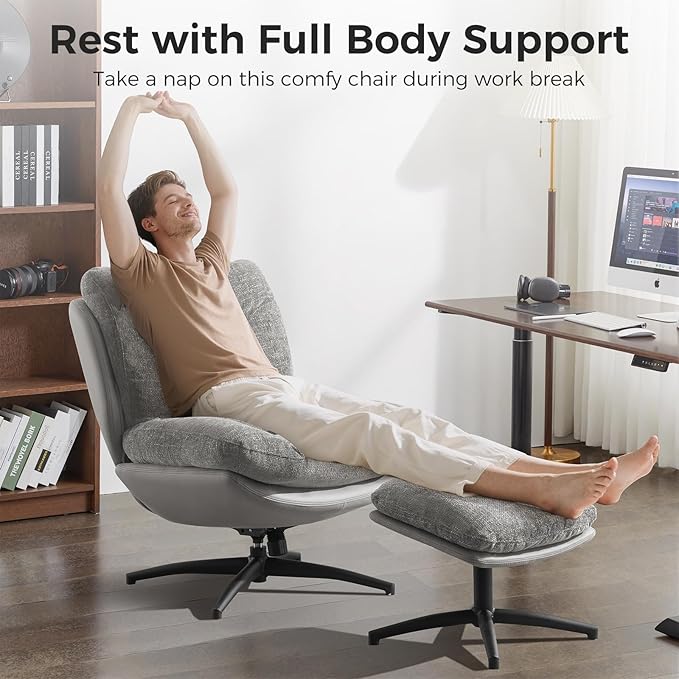 Swivel Accent Chair with Ottoman 400lbs Capacity &amp Easy Assembly Oversized 360° Swivel Rocker Recliner Comfortable Swivel Chair for Living Room Bedroom Office Grey Chenille