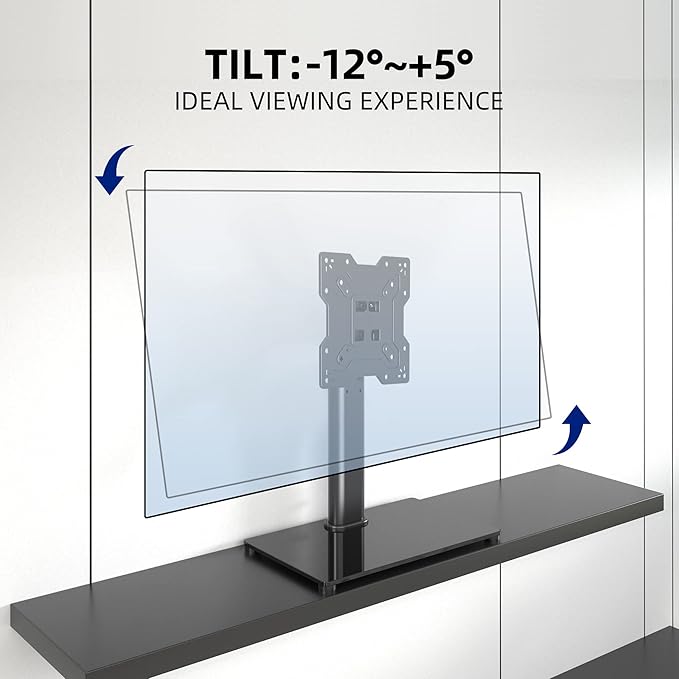 Universal TV Stand Base Table Top TV Stand for 17-43 Inch LCD/LED TVs Height Adjustable Monitor Mount Stand with Tempered Glass Base Holds up to 88lbs VESA 200x200mm TS103