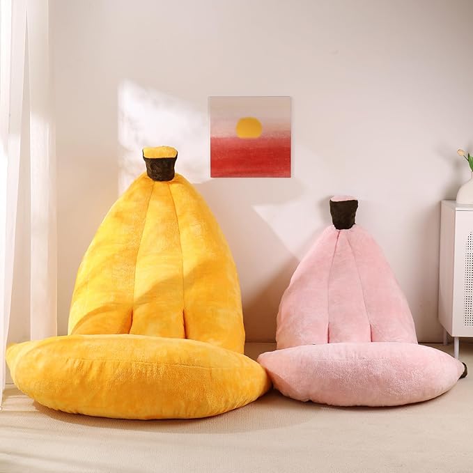 Banana Bean Bag Chair with Ottoman Floor Sofa Bed with Footrest Comfy Convertible Lounger for Teens &amp Adults Plush Couch for Bedroom Living Room or Dorm M-Pink