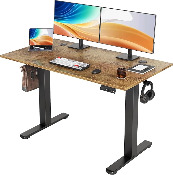 YDN Electric Standing Desk Adjustable Height Stand up Desk 48 x 24 Inches Sit Stand Home Office Desks Black Frame/Rustic Brown Top