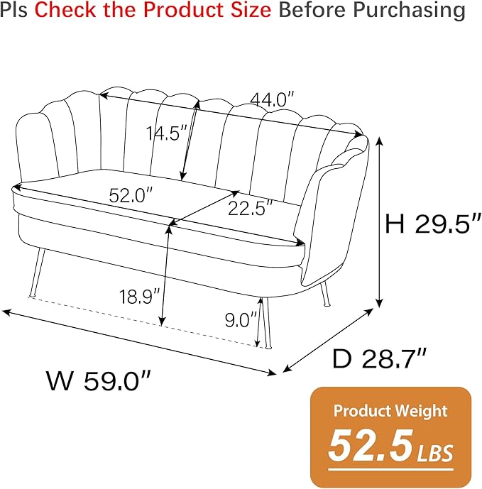 Aoiy &amp Wifon 59 W Comfy Small Loveseat for Small Spaces Upholstered 2-Seat Settee Loveseat with Metal Legs Boucle Caramel