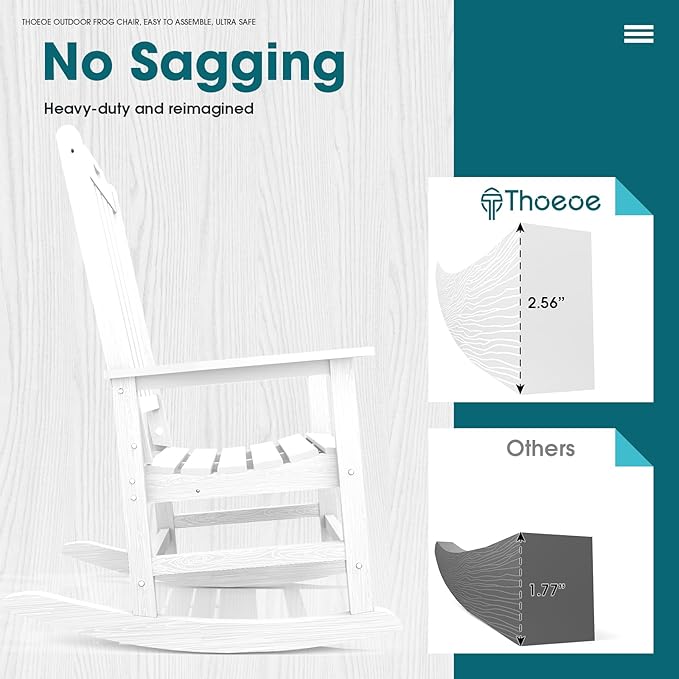 Oversized Rocking Chair Set of 4 Outdoor Rocking Chair for Adults All Weather Resistant Porch Rocker for Lawn Garden White