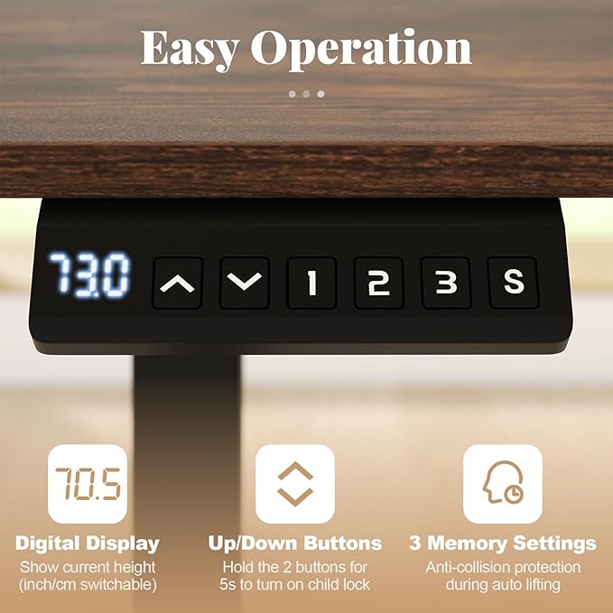 Tangkula 48” x 24” Electric Standing Desk Ergonomic Height Adjustable Sit to Stand Desk with 3 Memory Settings Anti-Collision Protection &amp Hook Computer Workstation for Home Office (Rustic Brow