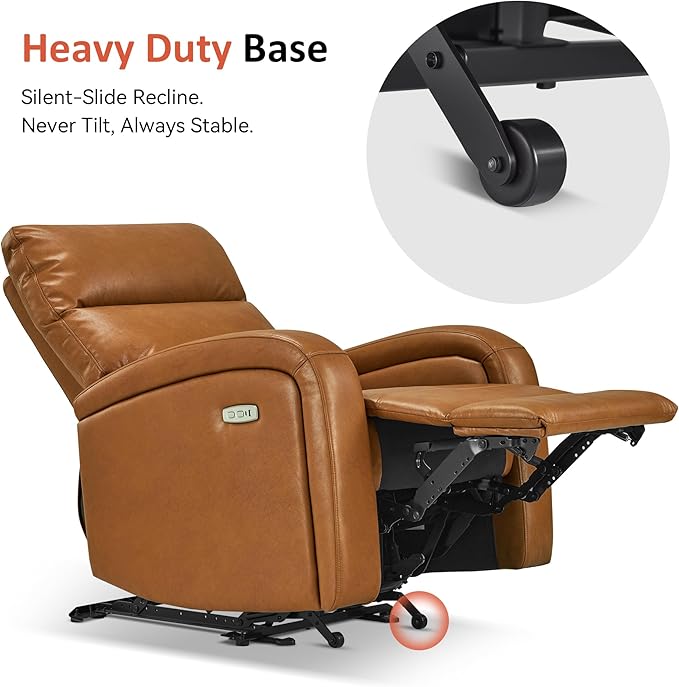 MCombo Zero Wall Recliner Chair Power Wall Hugger Recliner with USB &amp Type-C Dual Charge Ports for Small Space Living Room RV PR644 (Cognac Brown)