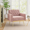 Modern Accent Chairs for Living Room Mid-Century Velvet Upholstered Arm Chair w/Gold Metal Legs Comfy Reading Armchair Tufted Single Sofa Chair Couch for Bedroom Office (1Pink)