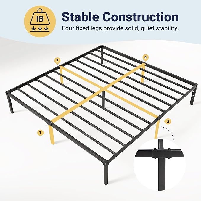 Allewie King Size Bed Frame 14 inch Metal Platform Beds with Storage Space No Box Spring Needed and Easy Assembly Black