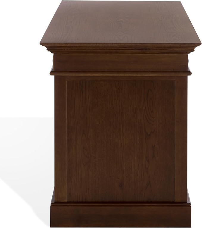 SAFAVIEH Couture Collection - Francesco Walnut Wood 4-Drawer Desk with Brass Accents Modern Writing Table with Storage (SFV4239A)