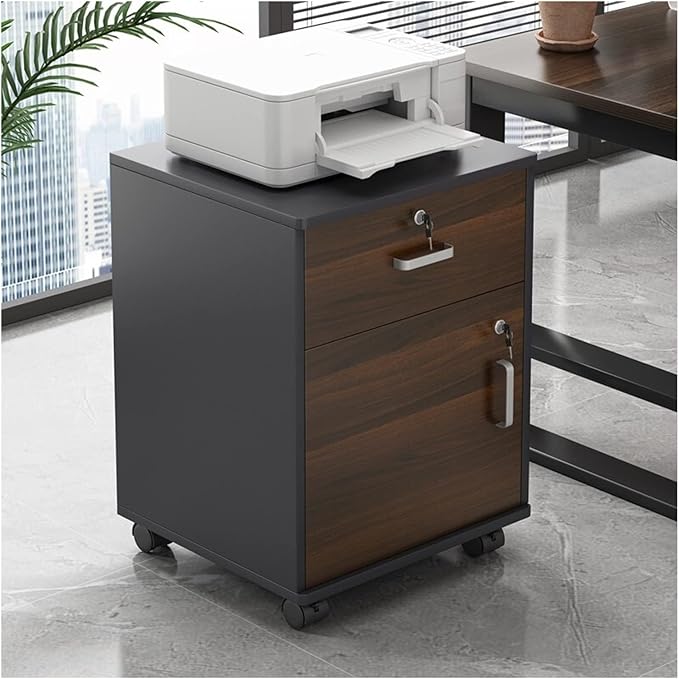 Filing Cabinet Wood File Cabinet Mobile Filing Storage File Folder Organizer Cabinet with Wheel Lockable Casters Multifunction Printer Stand 1-Drawer 14.1D X 15.7W X 19.6H File Storage Cabinets